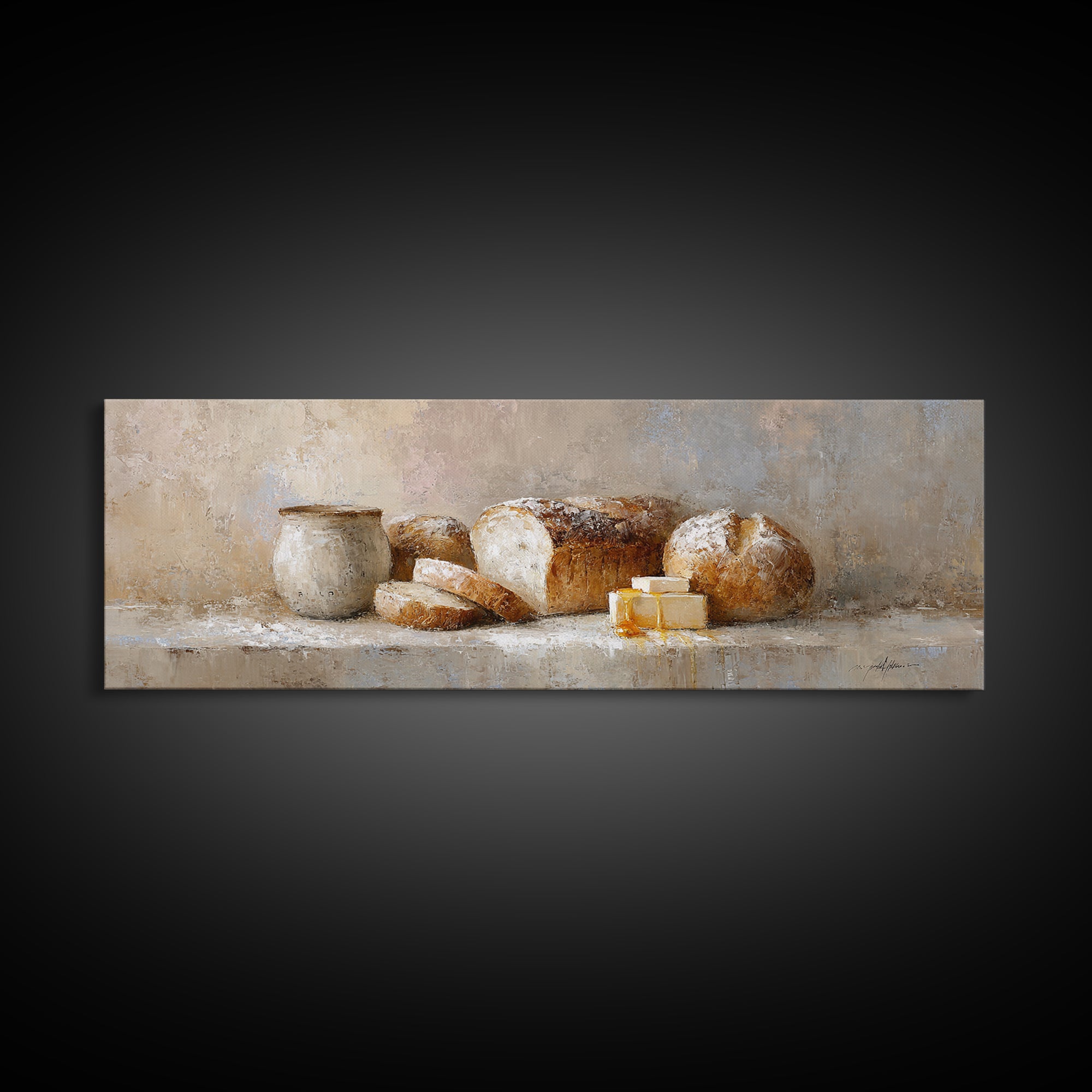 Freshly Baked Bread Framed Canvas Print, Bed and Breakfast Art, Farmhouse Wall Art, Living Room Decor, Fine Art, BAB-3x1-12