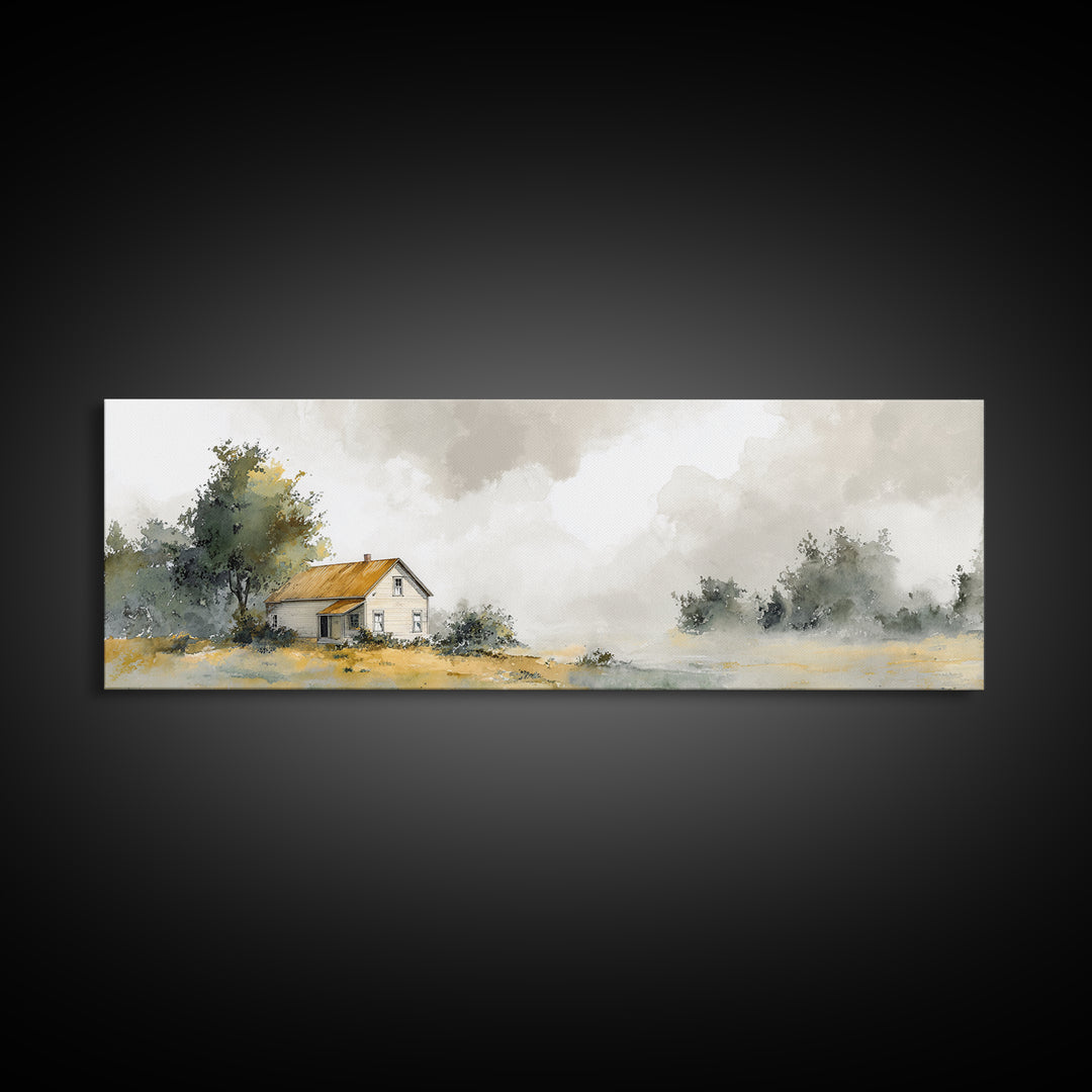 Old Farmhouse Landscape Framed Canvas Print, Bed and Breakfast Art, Room Decor, Living Room Decor, Fine Art, BAB-3x1-23