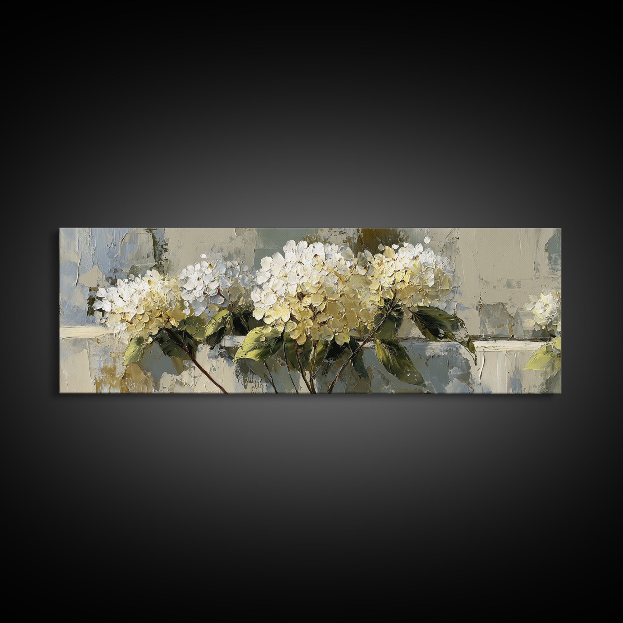 Sunlit Hydrangeas on a Windowsill Canvas Print, Bed and Breakfast Art, Living Room Decor, Watercolor Art, Folk Art, BAB-3x1-26