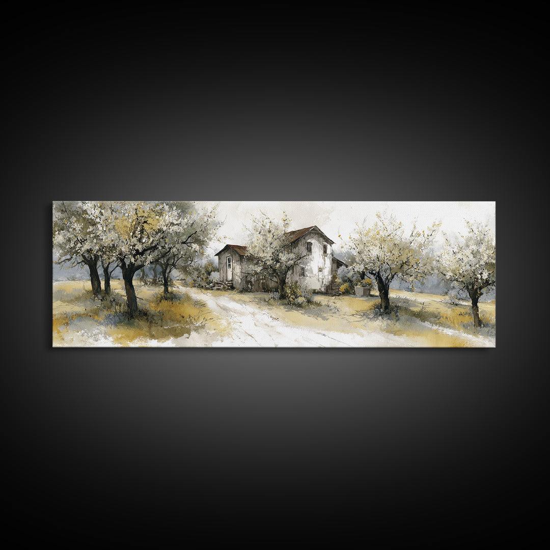 Apple Orchard Scene Canvas Print, Bed and Breakfast Art, Farmhouse Wall Decor, Living Room Decor, Oil Painting, BAB-3x1-29
