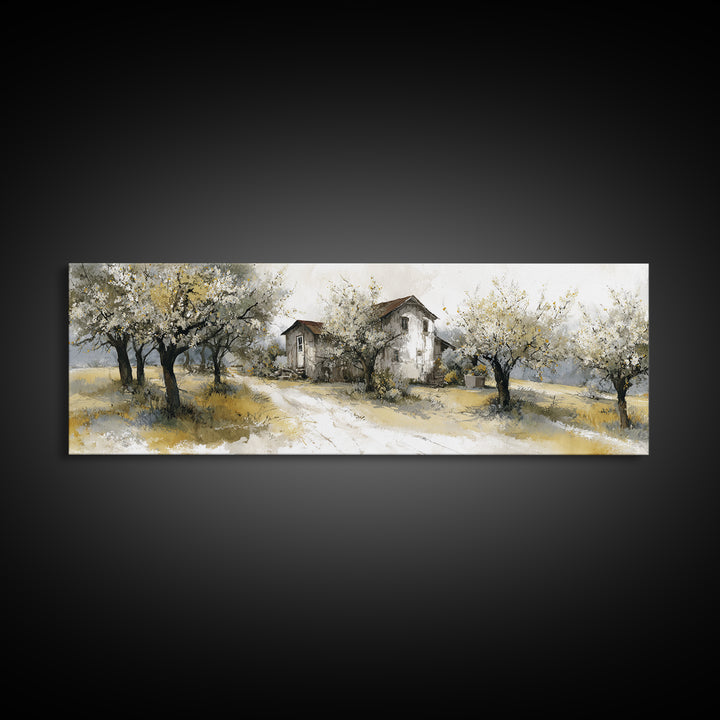 Apple Orchard Scene Canvas Print, Bed and Breakfast Art, Farmhouse Wall Decor, Living Room Decor, Oil Painting, BAB-3x1-29