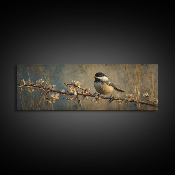 Small Bird on a Flowering Branch Canvas Print, Bed and Breakfast Art, Print, Living Room Decor, Watercolor Art, BAB-3x1-30