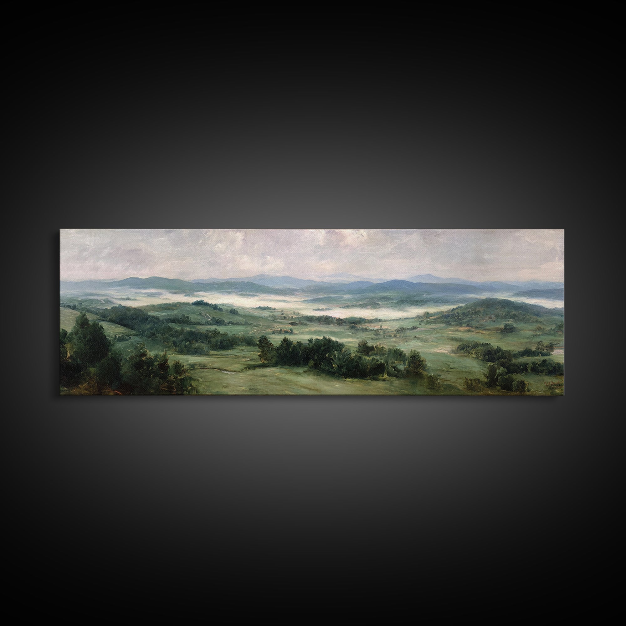 Classic Landscape with Rolling Green Hills Canvas Print, Bed and Breakfast Art, Neutral Decor, Living Room Decor, Oil Painting, BAB-3x1-40