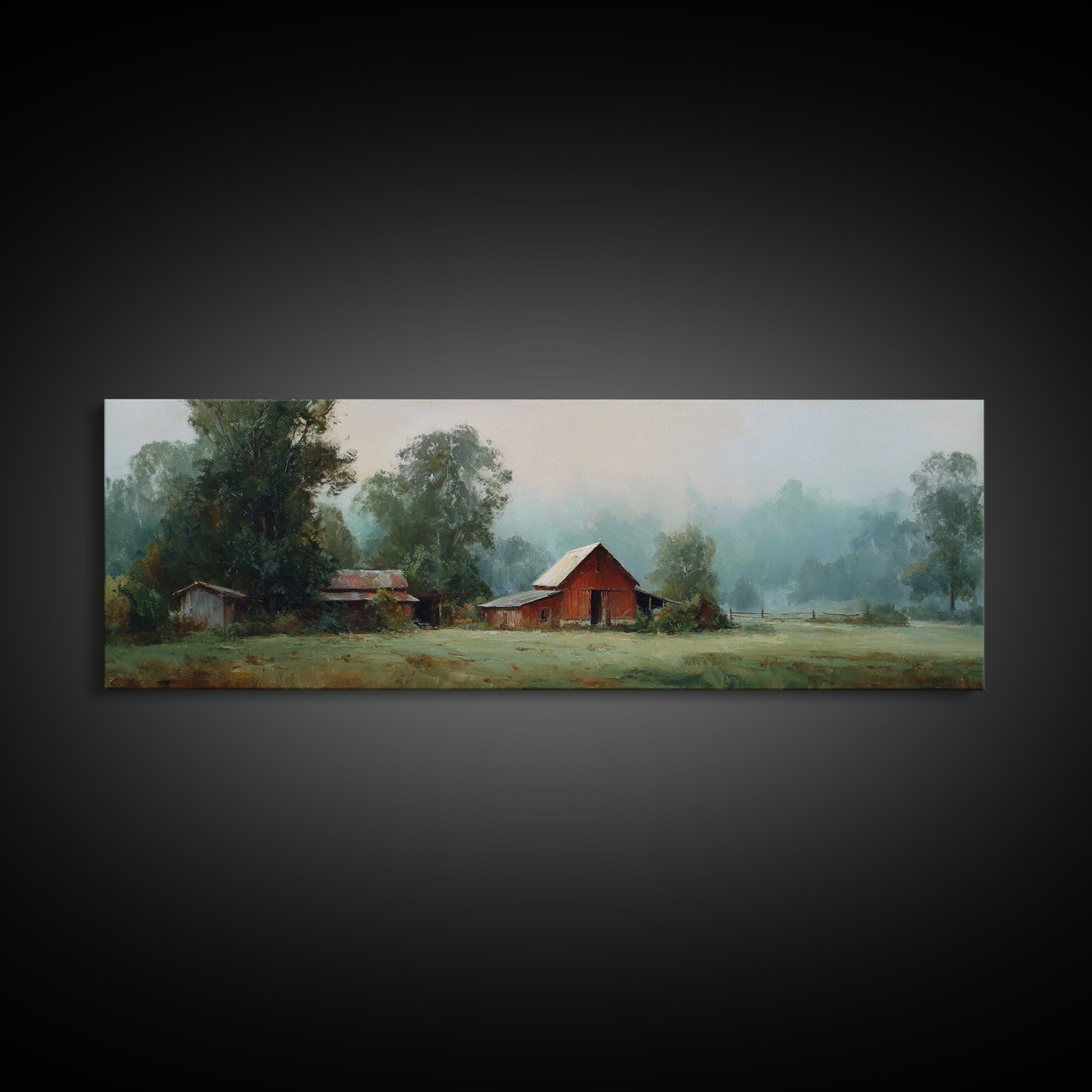 Old Farmhouse Landscape Framed Canvas Print, Bed and Breakfast Art, Digital Art, Living Room Decor, Fine Art, BAB-3x1-47