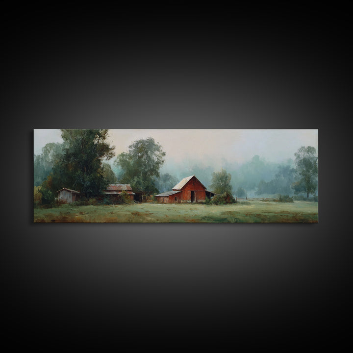 Old Farmhouse Landscape Framed Canvas Print, Bed and Breakfast Art, Digital Art, Living Room Decor, Fine Art, BAB-3x1-47