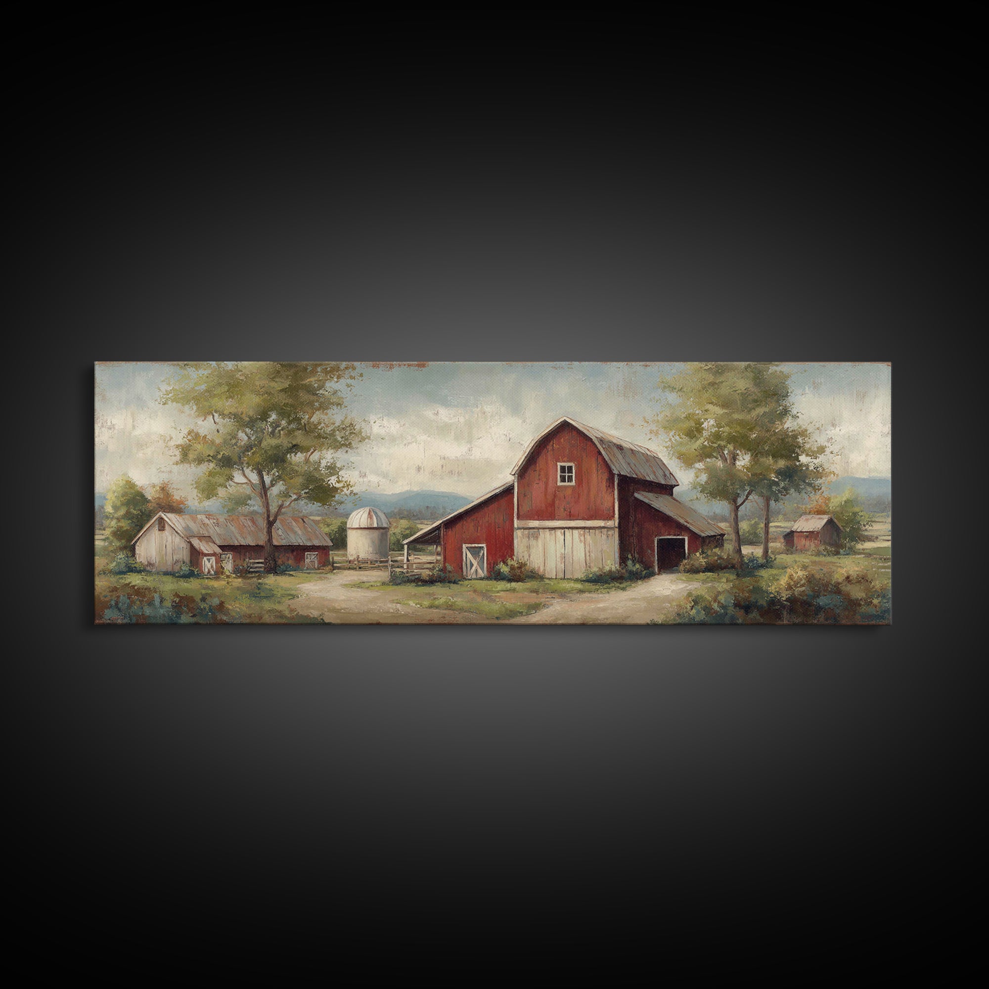 Apple Orchard Scene Framed Canvas Print, Bed and Breakfast Art, Coffee Wall Art, Living Room Decor, Fine Art, BAB-3x1-53