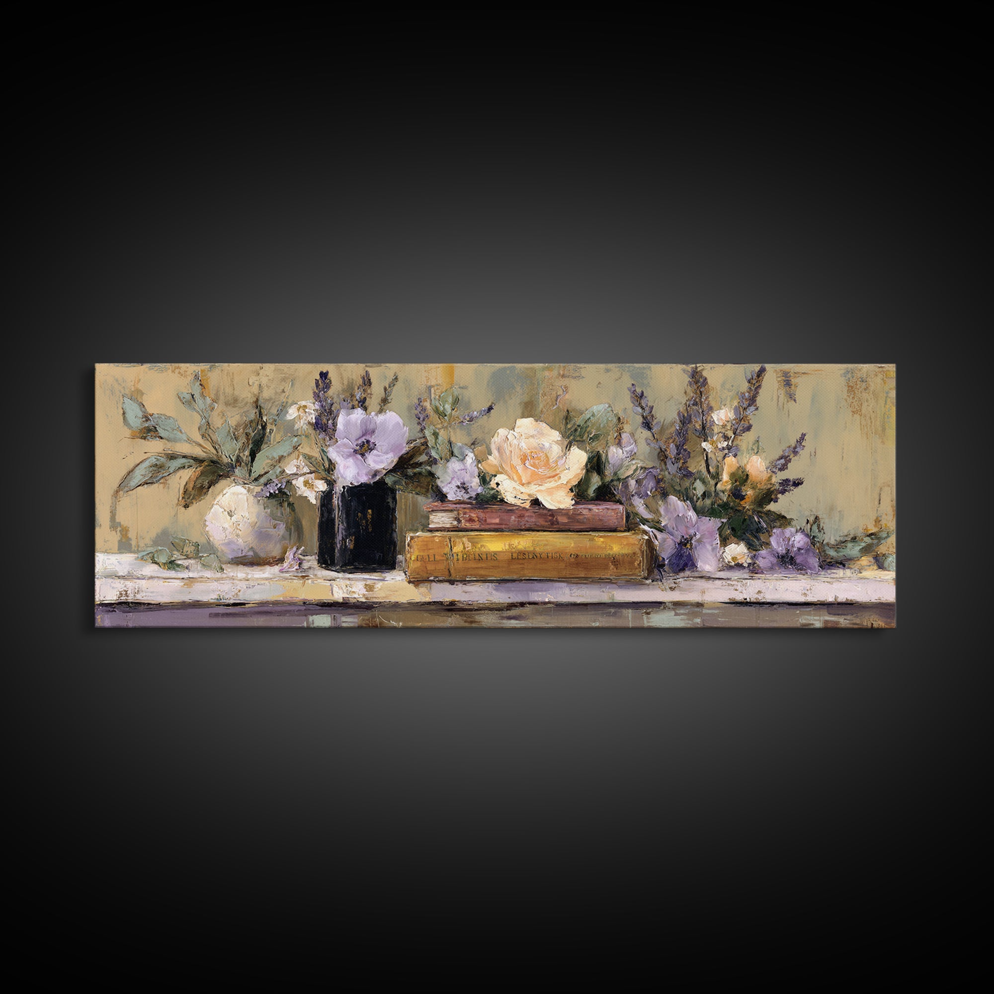 Warm Fireplace Still Life Framed Canvas Print, Bed and Breakfast Art, Bed, Living Room Decor, Oil Painting, Rustic Home Decor, BAB-3x1-58
