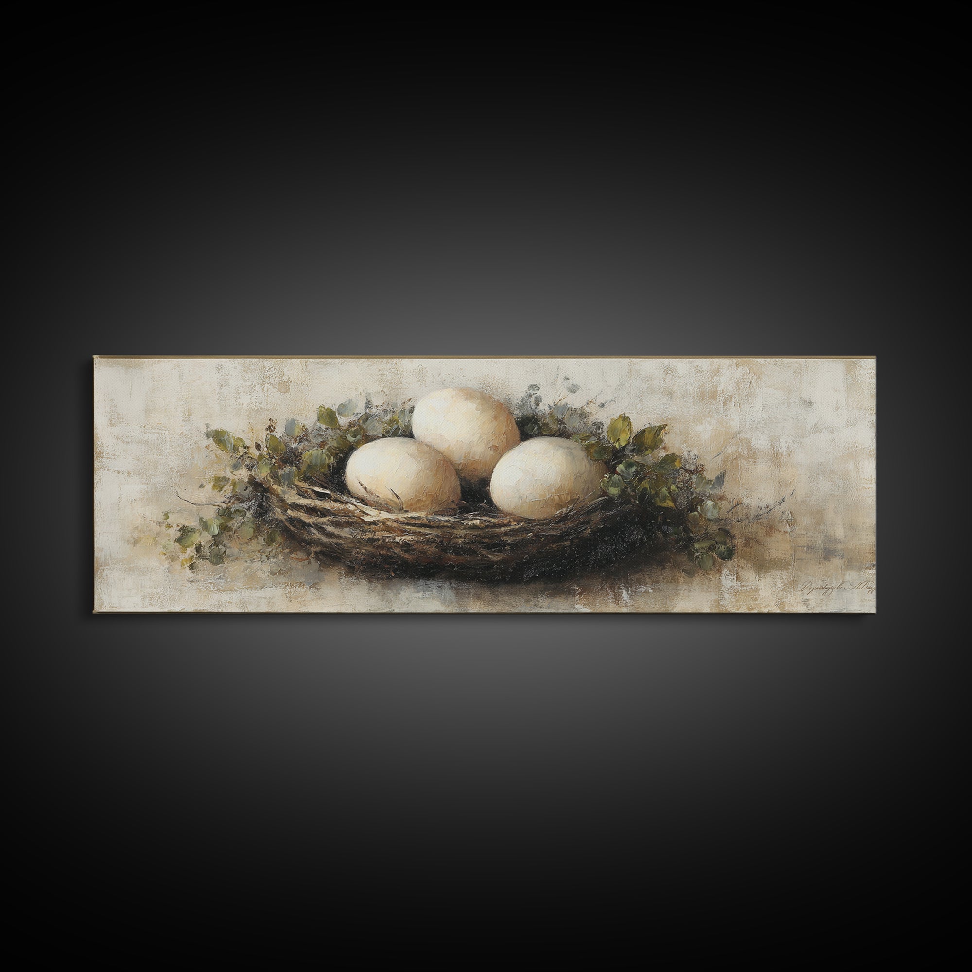 Fresh Eggs in a Woven Basket with Canvas Print, Bed and Breakfast Art, Wall Art, Living Room Decor, Oil Painting, BAB-3x1-70