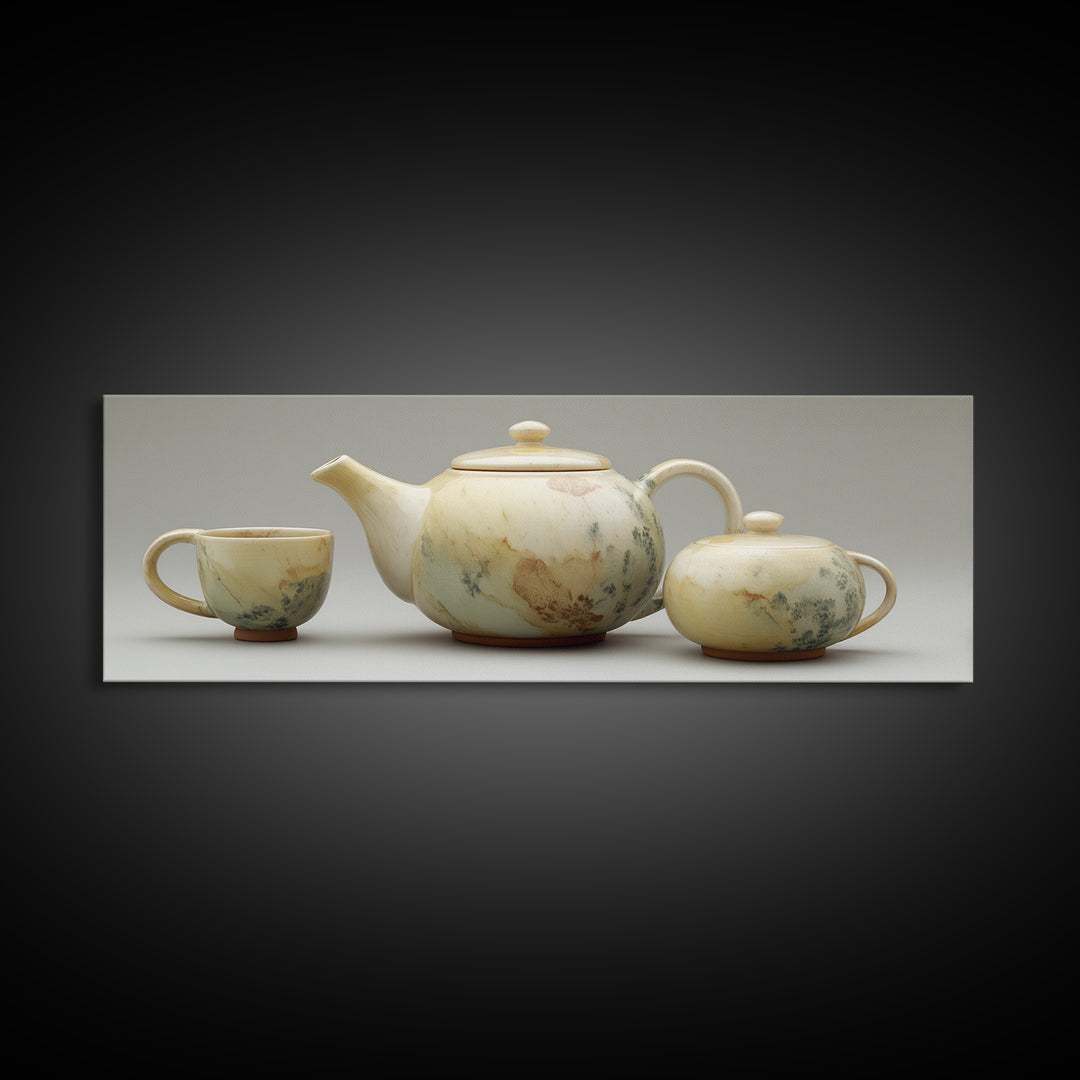 Porcelain Teapot and Scones Canvas Print, Bed and Breakfast Art, Wall Decor, Living Room Decor, Fine Art, Dopamine Decor, BAB-3x1-76