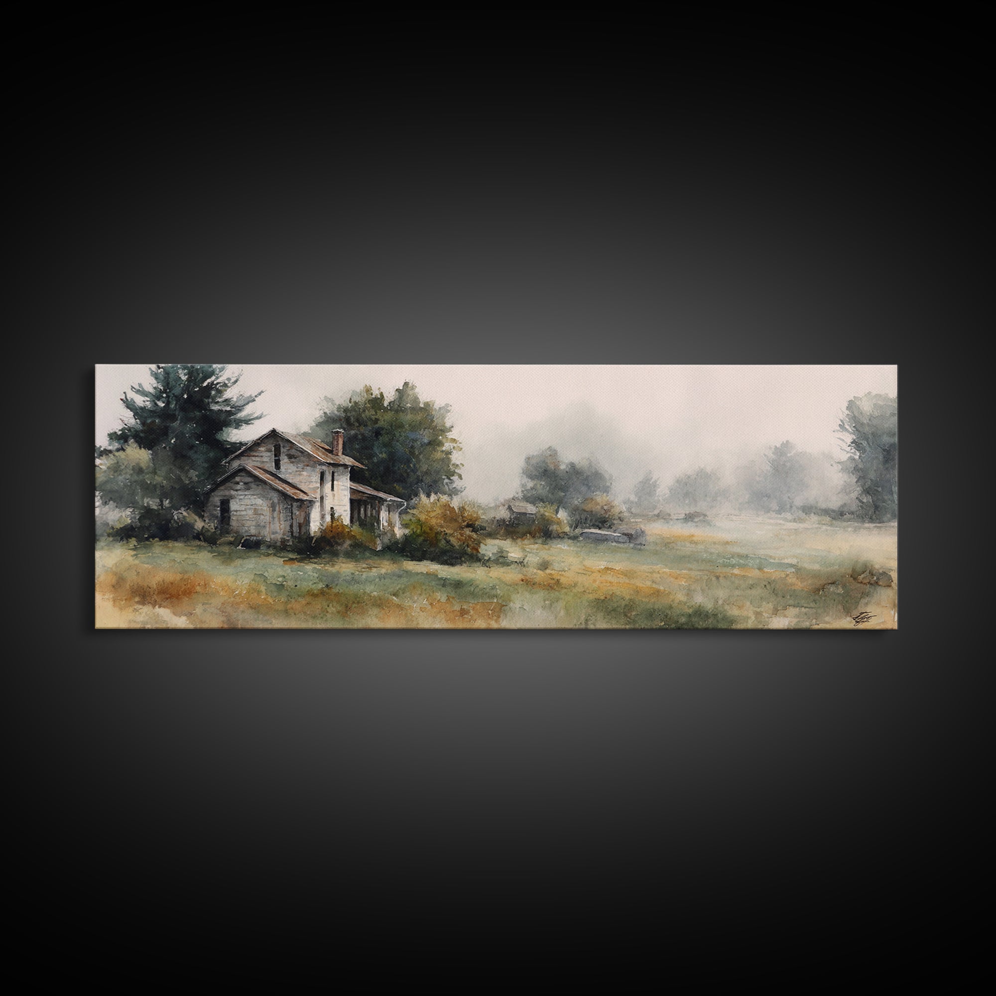 Old Farmhouse Landscape Canvas Print, Bed and Breakfast Art, Digital Art, Living Room Decor, Fine Art, Bedroom Wall Art, BAB-3x1-95