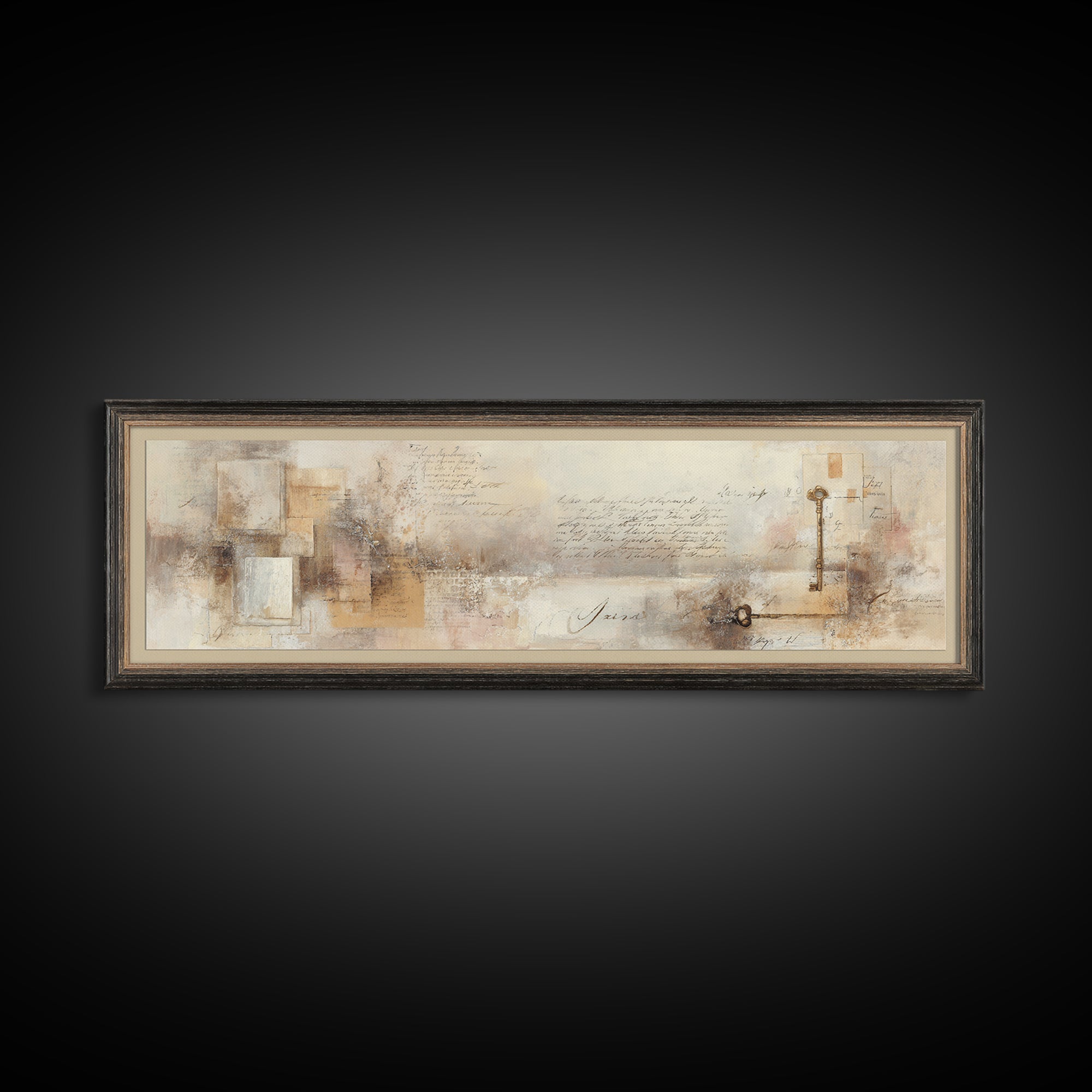 Antique Key and Handwritten Letter Arrangement Without Canvas Print, Bed and Breakfast Art, Luxury Decor, Living Room Decor, BAB-3x1-97