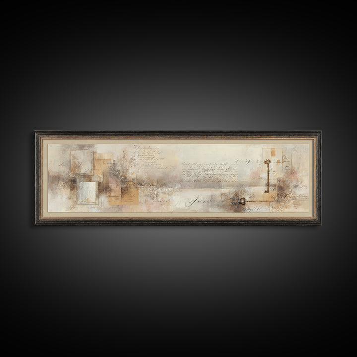 Antique Key and Handwritten Letter Arrangement Without Canvas Print, Bed and Breakfast Art, Luxury Decor, Living Room Decor, BAB-3x1-97
