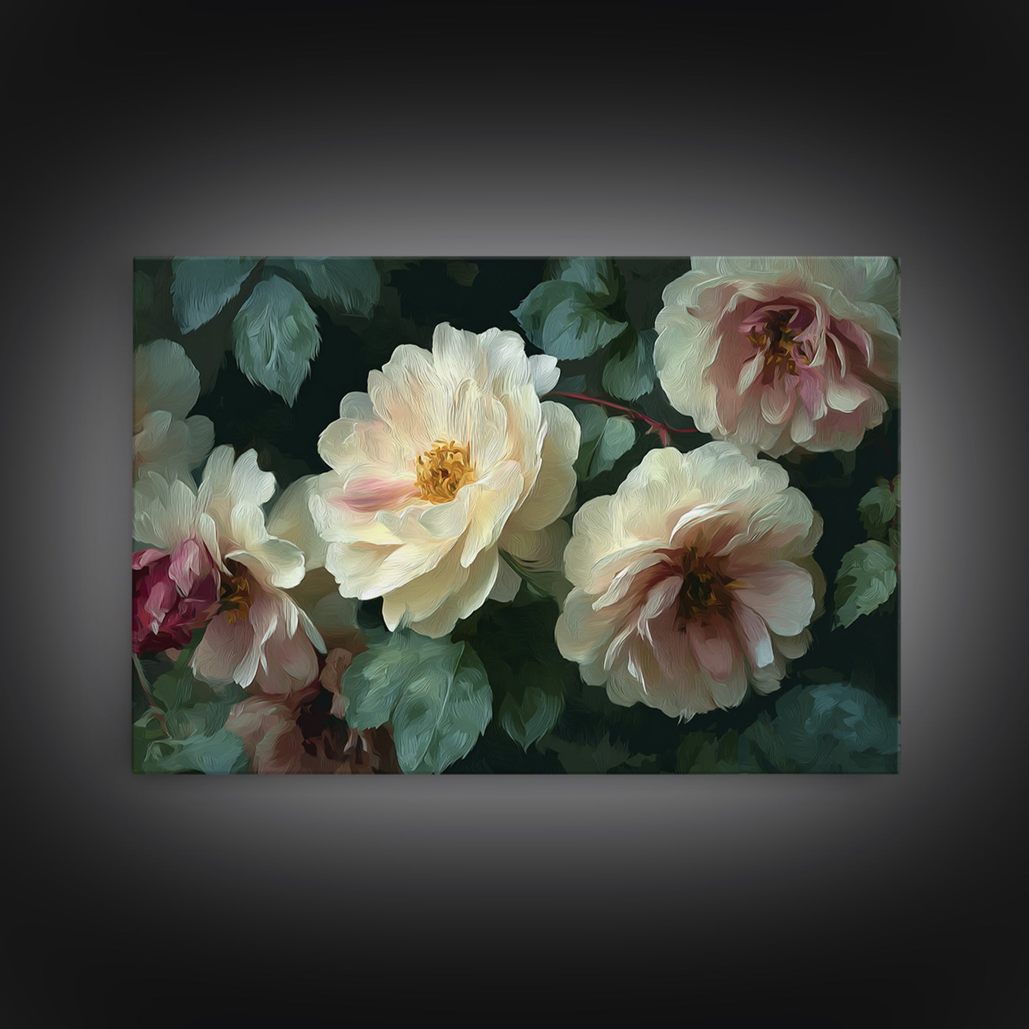 Garden Roses in Romantic Oil Paint Canvas Print, Bed and Breakfast Art, Bedroom Wall Decor, Living Room Decor, Fine Art, BAB-3x2-1