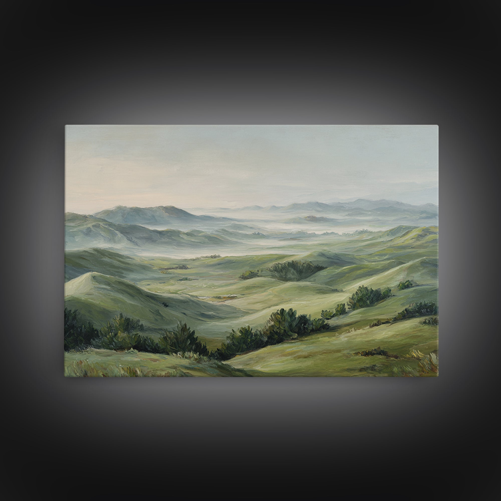 Classic Landscape with Rolling Green Hills Framed Canvas Print, Bed and Breakfast Art, Wall Art, Living Room Decor, Fine Art, BAB-3x2-100