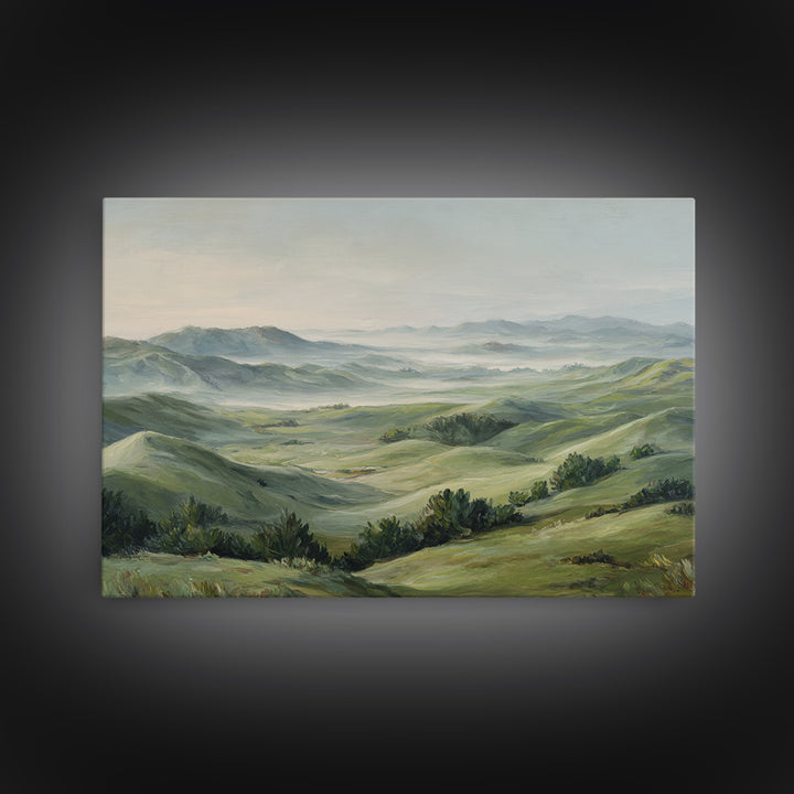 Classic Landscape with Rolling Green Hills Framed Canvas Print, Bed and Breakfast Art, Wall Art, Living Room Decor, Fine Art, BAB-3x2-100