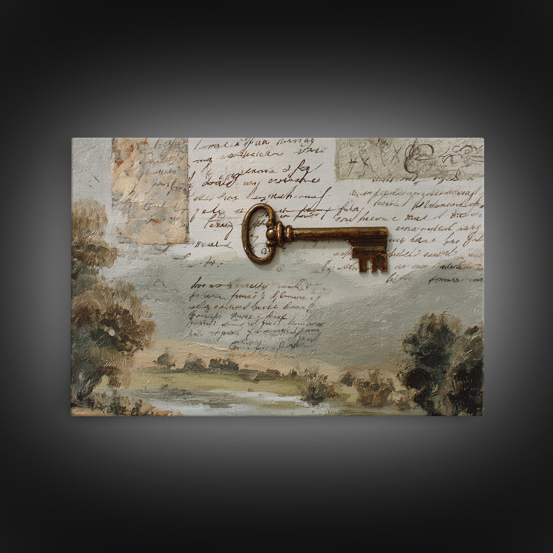 Antique Key and Handwritten Letter Arrangement Without Canvas Print, Bed and Breakfast Art, Coffee Art, Living Room Decor, BAB-3x2-13