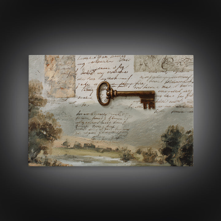Antique Key and Handwritten Letter Arrangement Without Canvas Print, Bed and Breakfast Art, Coffee Art, Living Room Decor, BAB-3x2-13