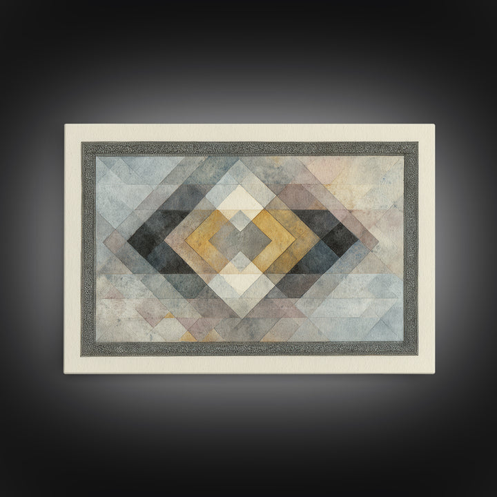 Quilt Pattern Folk Art Composition Framed Canvas Print, Bed and Breakfast Art, Bedroom Wall Art, Living Room Decor, Fine Art, BAB-3x2-15