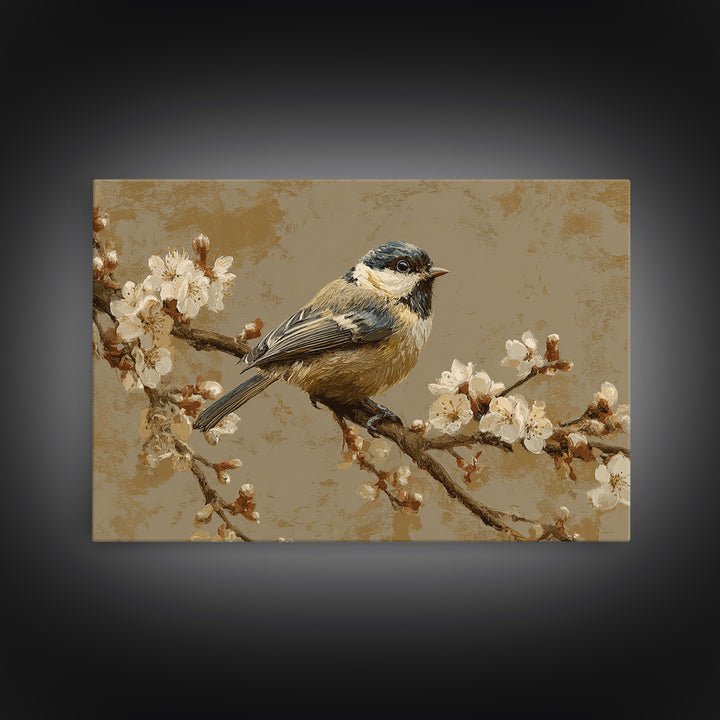 Small Bird on a Flowering Branch Framed Canvas Print, Bed and Breakfast Art, Printable Art, Living Room Decor, Watercolor Art, BAB-3x2-18