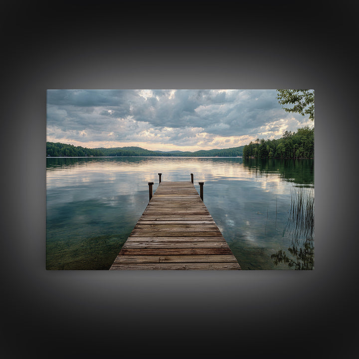 Quiet Lake Dock at Early Morning Framed Canvas Print, Bed and Breakfast Art, Canvas Wall Art, Living Room Decor, Fine Art, BAB-3x2-2