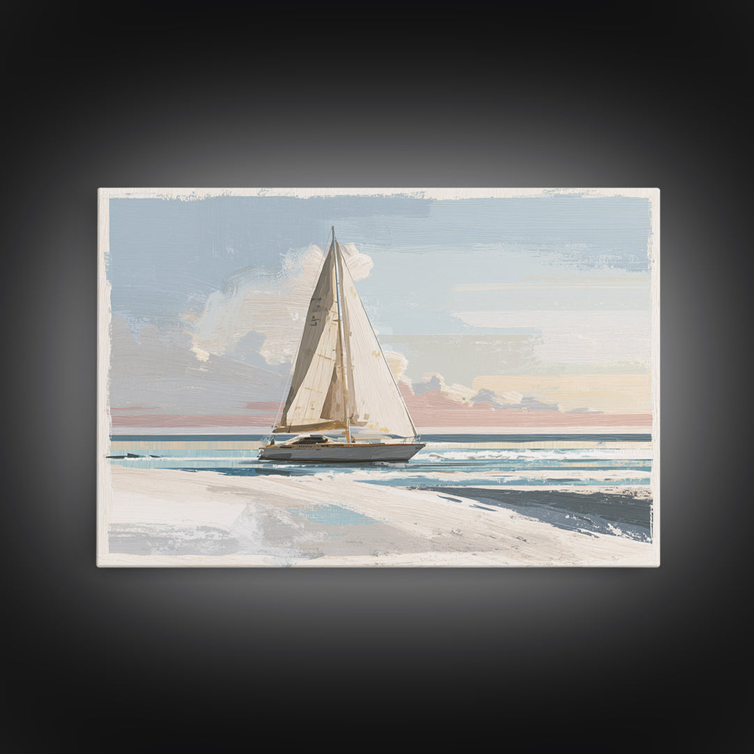 Coastal Inn Sailboat at Sunrise Canvas Print, Bed and Breakfast Art, Farmhouse Wall Art, Living Room Decor, Fine Art, BAB-3x2-21