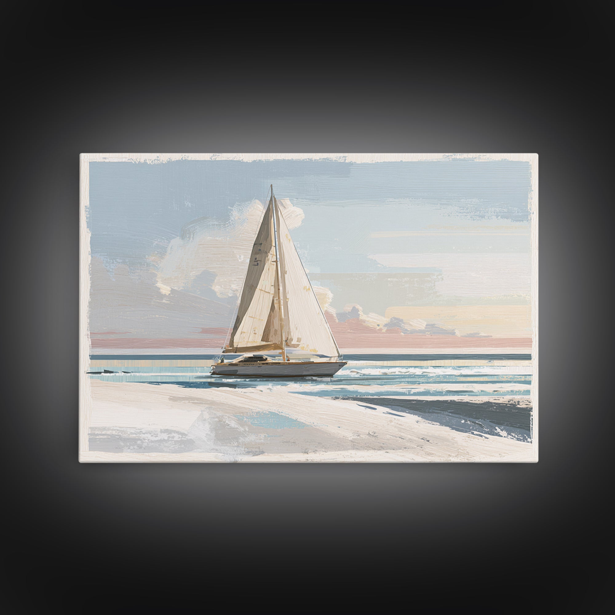 Coastal Inn Sailboat at Sunrise Canvas Print, Bed and Breakfast Art, Farmhouse Wall Art, Living Room Decor, Fine Art, BAB-3x2-21
