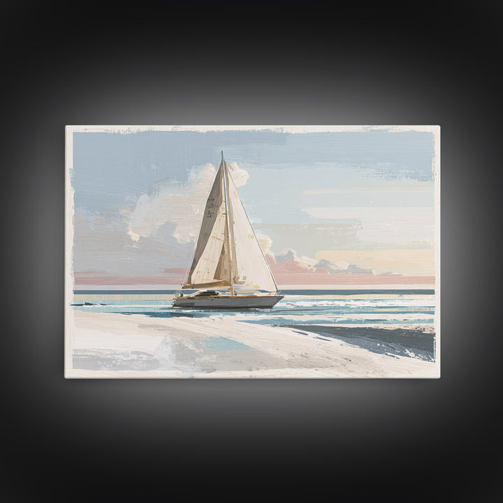 Coastal Inn Sailboat at Sunrise Canvas Print, Bed and Breakfast Art, Farmhouse Wall Art, Living Room Decor, Fine Art, BAB-3x2-21