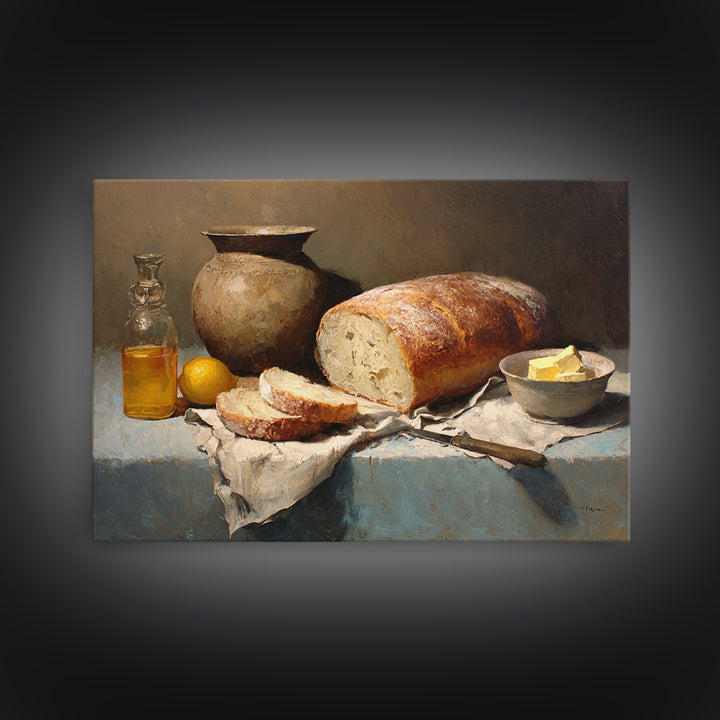 Freshly Baked Bread Framed Canvas Print, Bed and Breakfast Art, Farmhouse Wall Art, Living Room Decor, Fine Art, BAB-3x2-24
