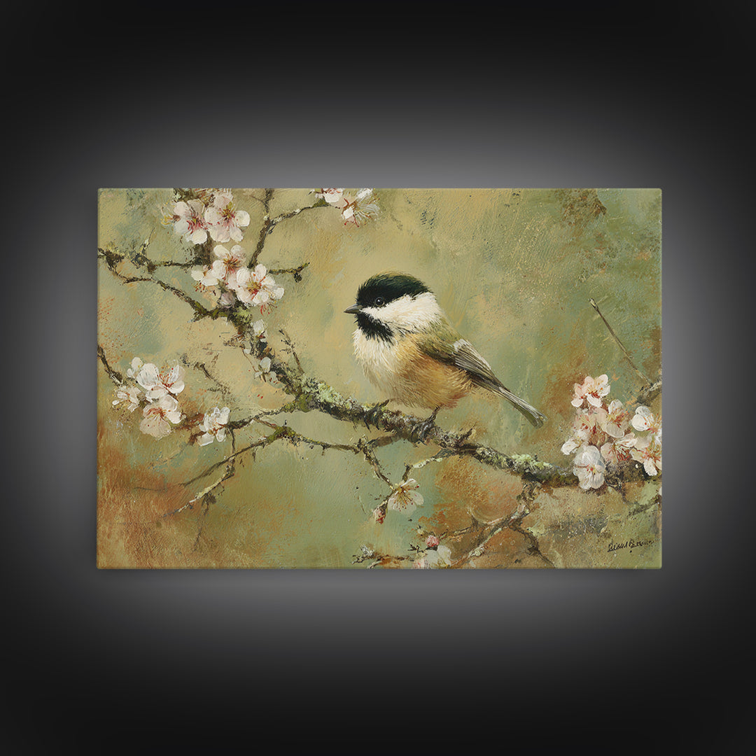 Small Bird on a Flowering Branch Canvas Print, Bed and Breakfast Art, Bedroom Wall Art, Living Room Decor, Watercolor Art, BAB-3x2-42
