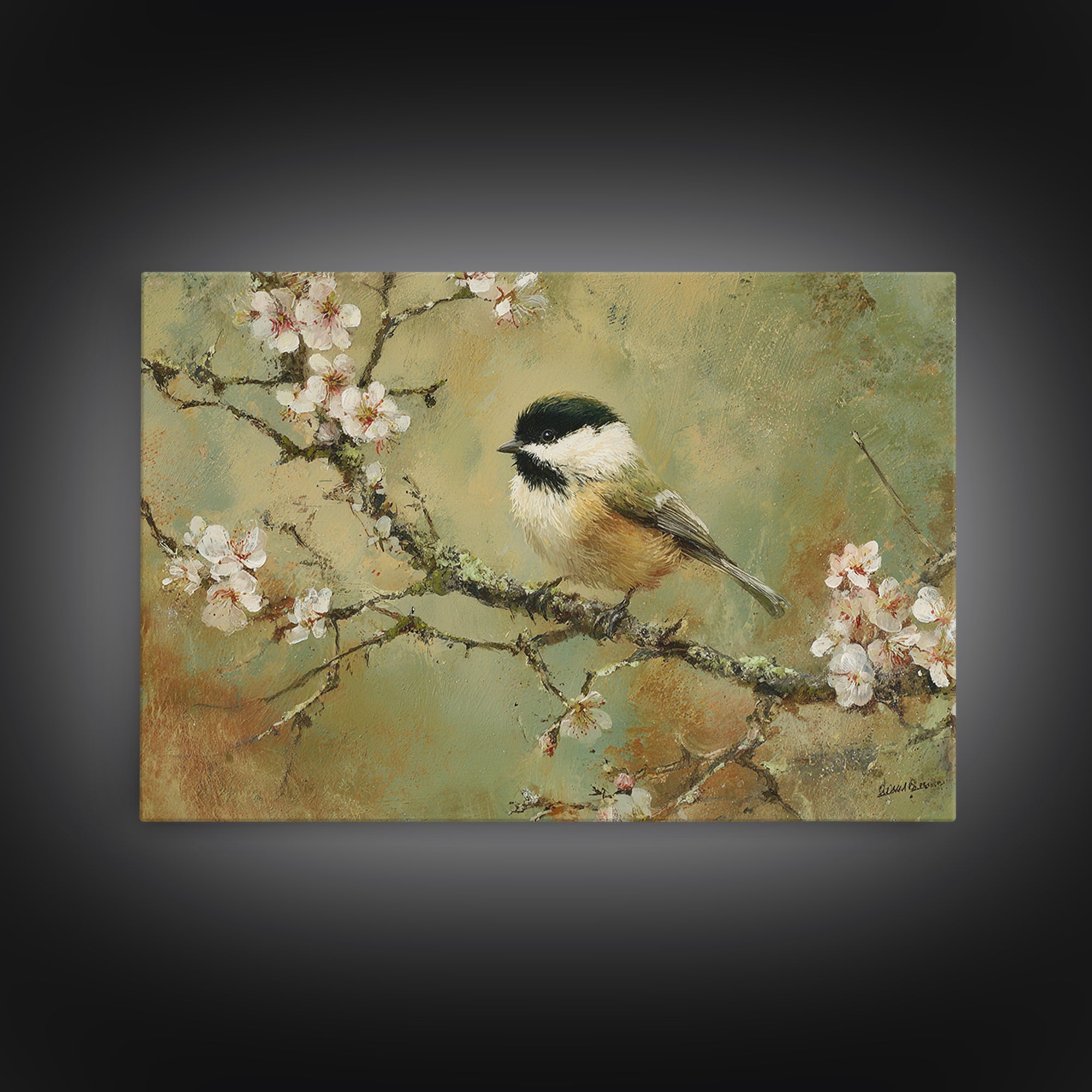 Small Bird on a Flowering Branch Canvas Print, Bed and Breakfast Art, Bedroom Wall Art, Living Room Decor, Watercolor Art, BAB-3x2-42