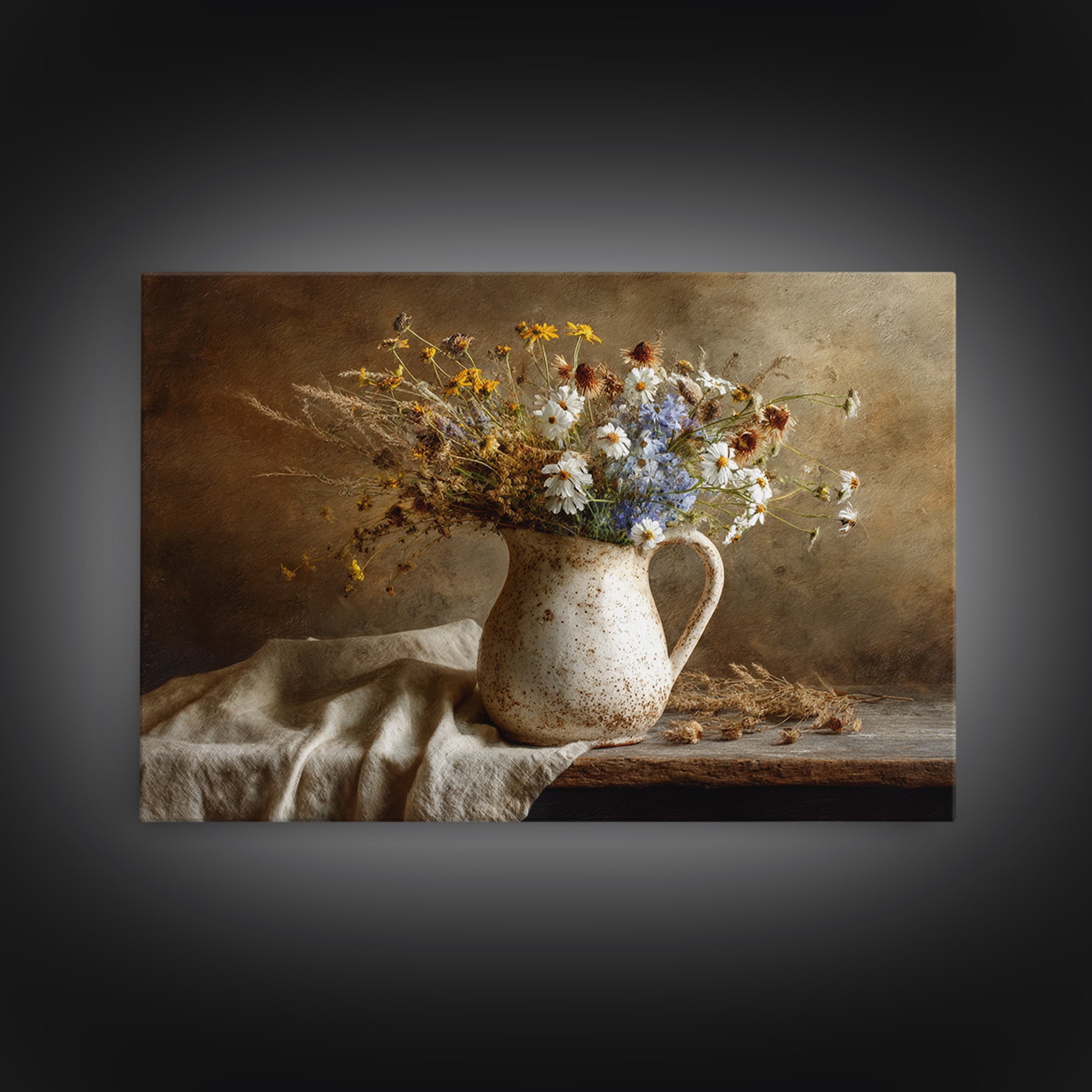Country Wildflowers in a Chipped Ceramic Pitcher Canvas Print, Bed and Breakfast Art, Modern Decor, Living Room Decor, BAB-3x2-53