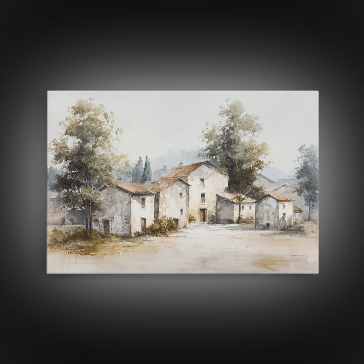 Soft Watercolor Village Street at Dawn Canvas Print, Bed and Breakfast Art, Folk Art, Living Room Decor, Fine Art, BAB-3x2-57