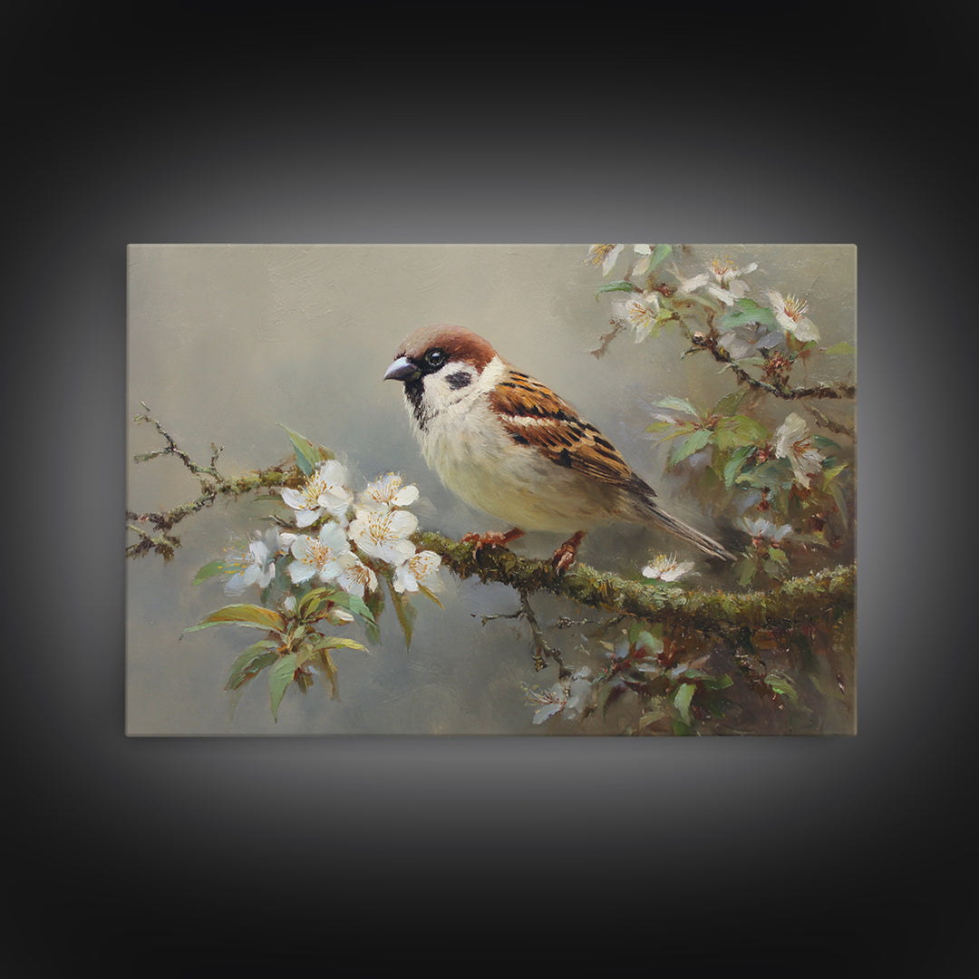 Small Bird on a Flowering Branch Canvas Print, Bed and Breakfast Art, Bedroom Wall Art, Living Room Decor, Watercolor Art, BAB-3x2-66