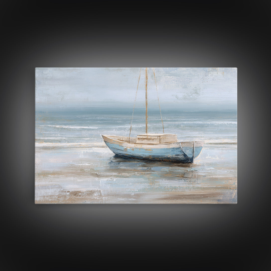 Coastal Inn Sailboat at Sunrise Framed Canvas Print, Bed and Breakfast Art, Gallery Decor, Living Room Decor, Fine Art, BAB-3x2-69