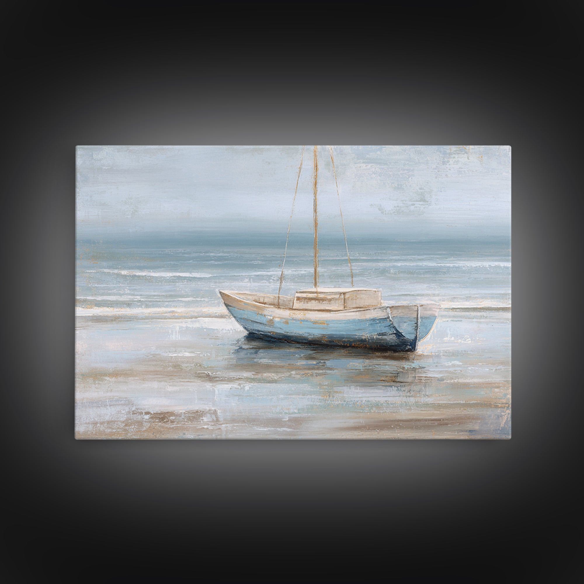 Coastal Inn Sailboat at Sunrise Framed Canvas Print, Bed and Breakfast Art, Gallery Decor, Living Room Decor, Fine Art, BAB-3x2-69