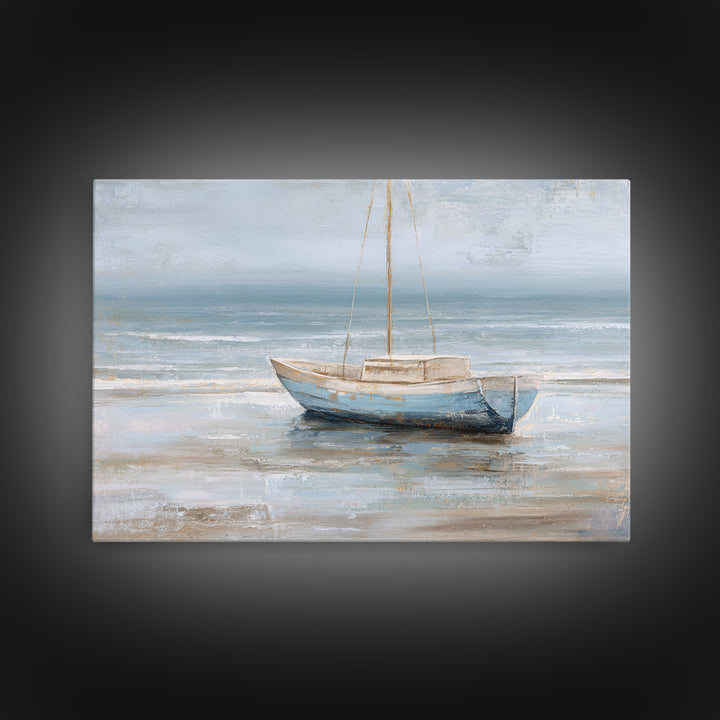 Coastal Inn Sailboat at Sunrise Framed Canvas Print, Bed and Breakfast Art, Gallery Decor, Living Room Decor, Fine Art, BAB-3x2-69