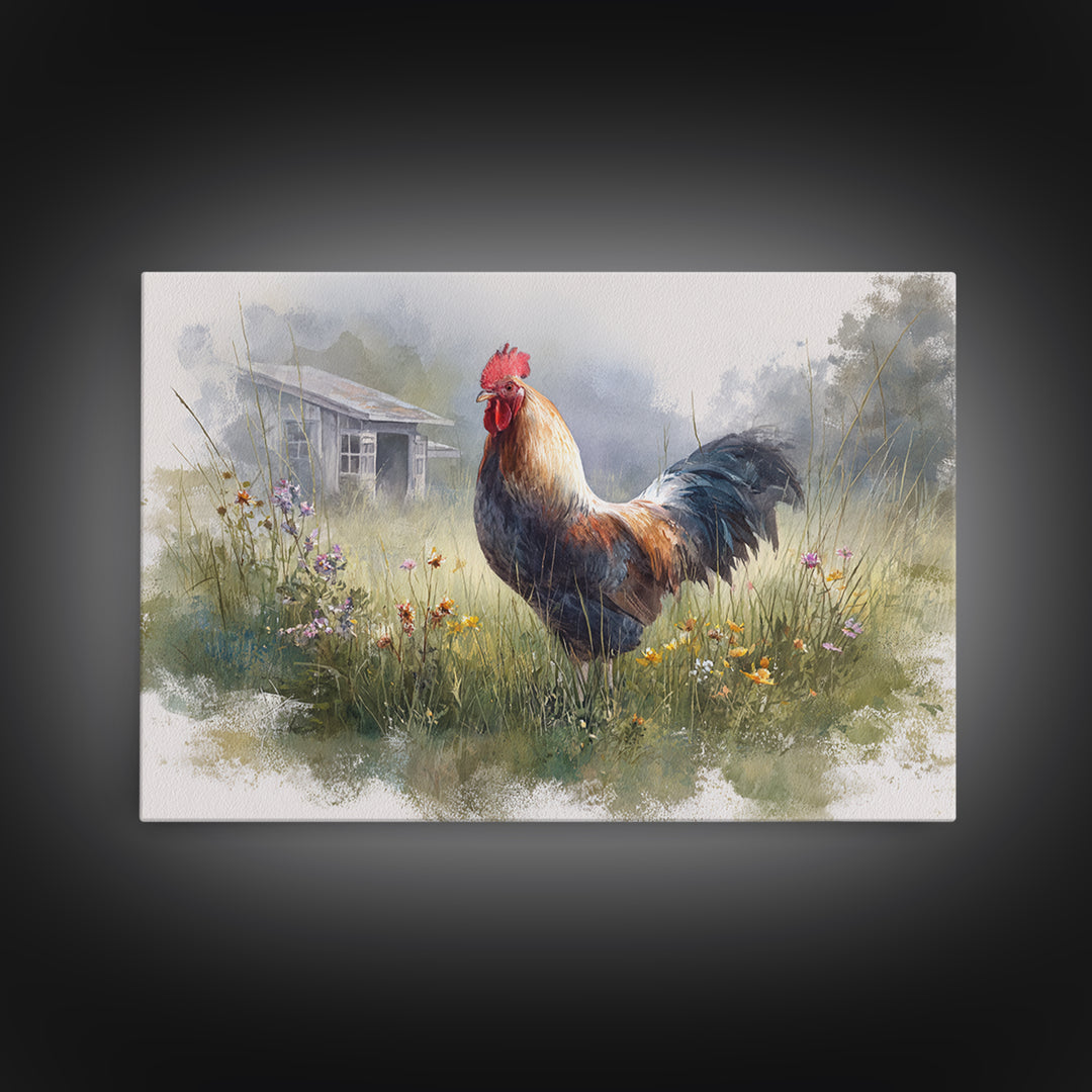 Rooster and Wildflower Country Portrait Canvas Print, Bed and Breakfast Art, Canvas Wall Art, Living Room Decor, BAB-3x2-95