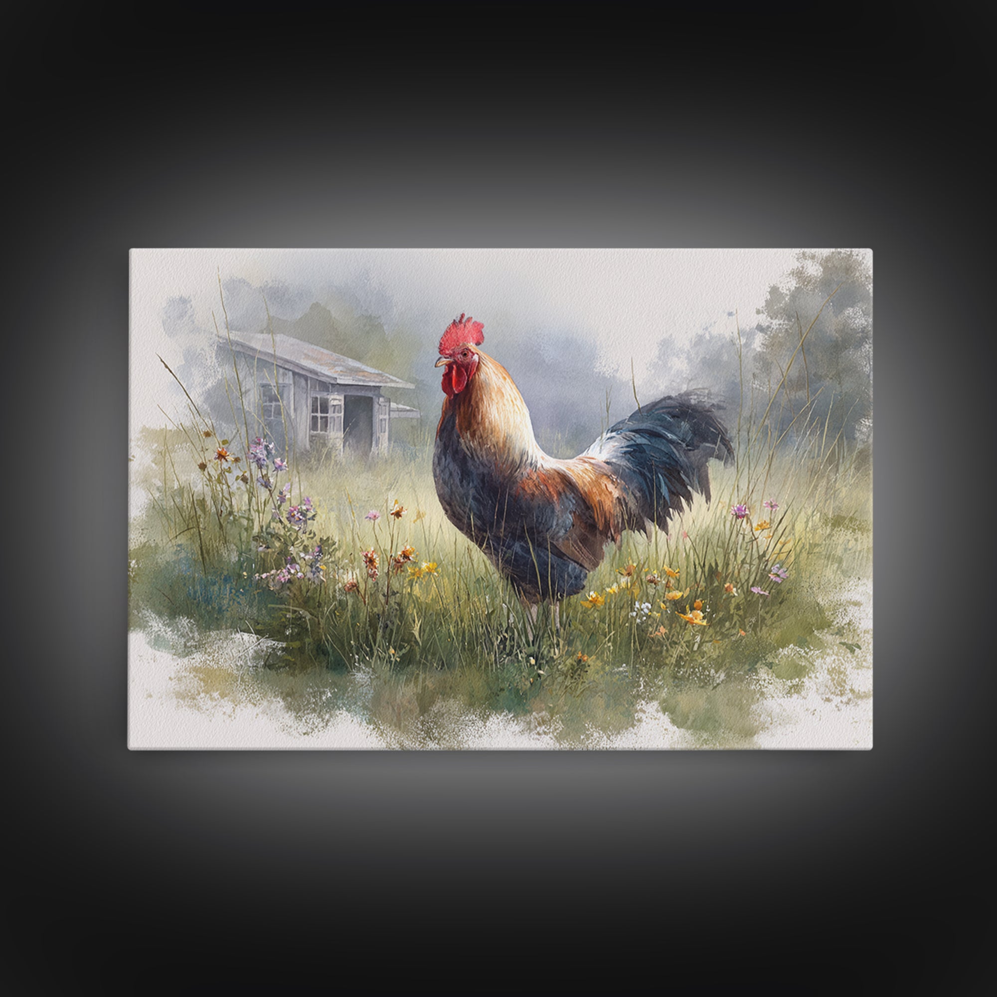 Rooster and Wildflower Country Portrait Canvas Print, Bed and Breakfast Art, Canvas Wall Art, Living Room Decor, BAB-3x2-95