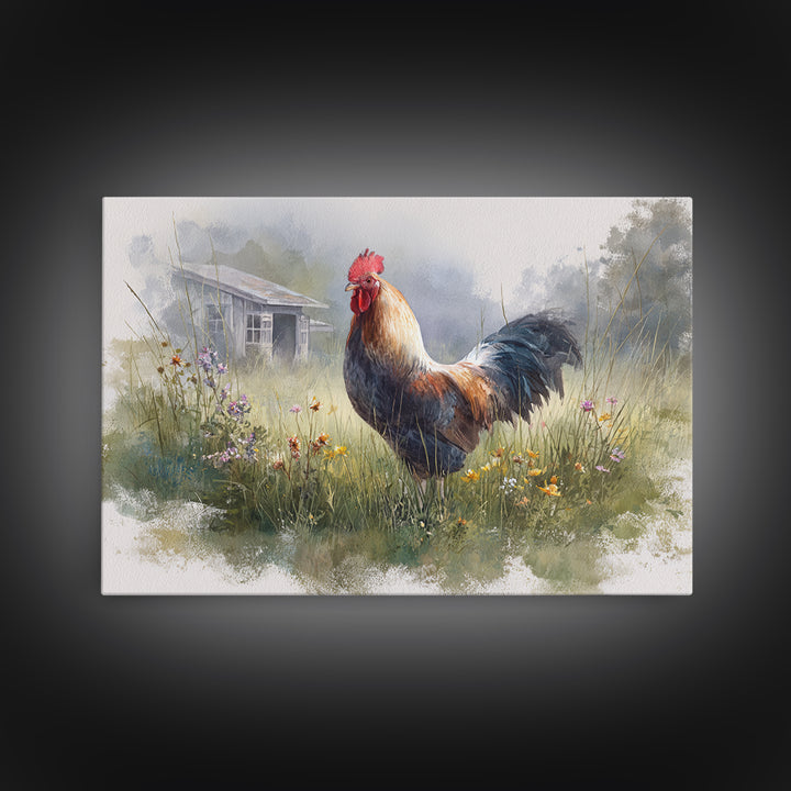 Rooster and Wildflower Country Portrait Canvas Print, Bed and Breakfast Art, Canvas Wall Art, Living Room Decor, BAB-3x2-95