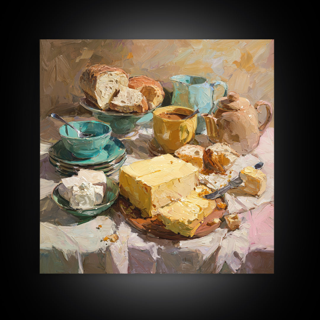Painterly Eclair and Coffee Still Life Framed Canvas Print, Bakery Art, Print, Bakery Decor, Fine Art, Patisserie, Food Art, BAK-1x1-12