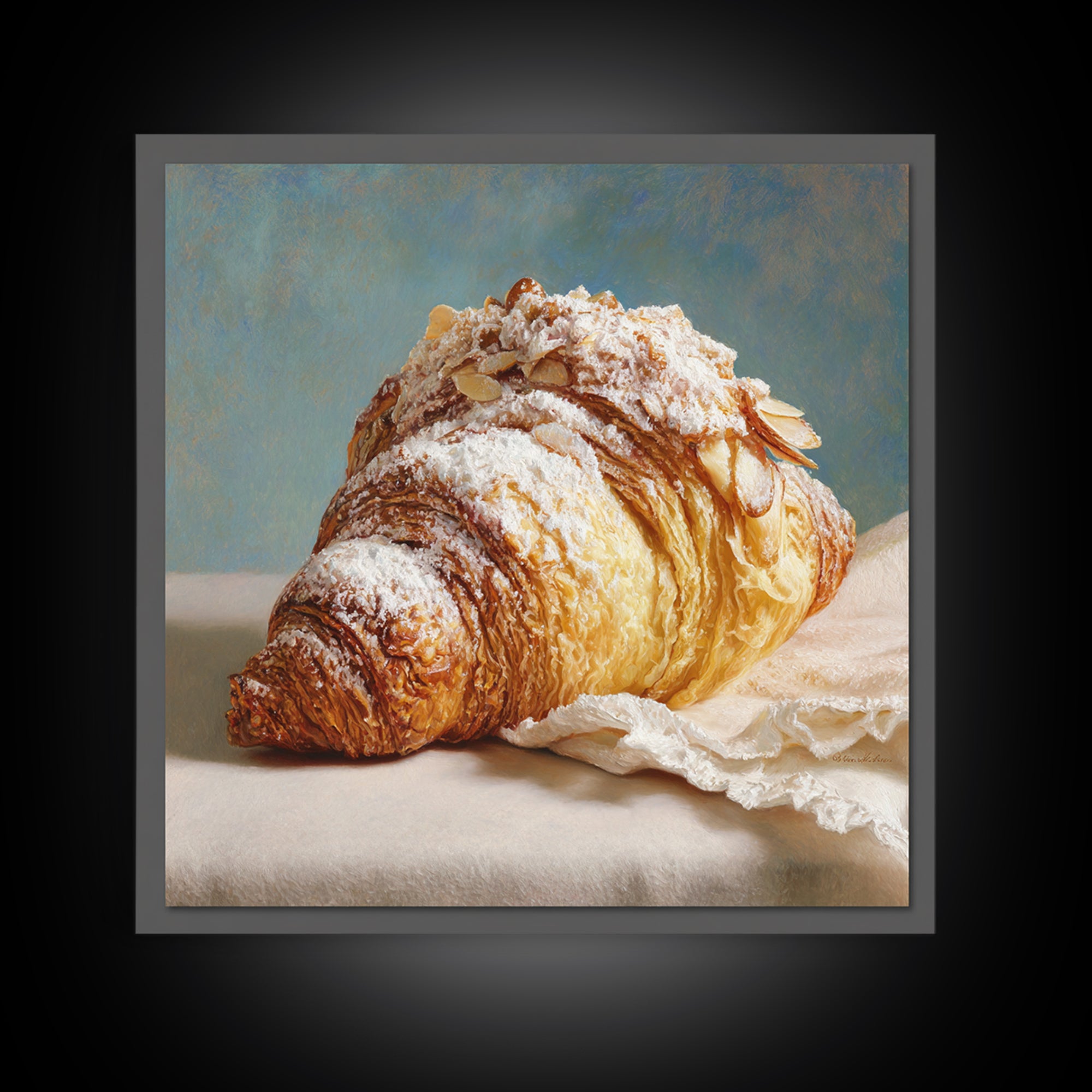 Almond Croissant Closeup Canvas Print, Bakery Art, Kitchen Prints, Bakery Decor, Oil Painting, Patisserie, Fine Art, Kids Art, BAK-1x1-15
