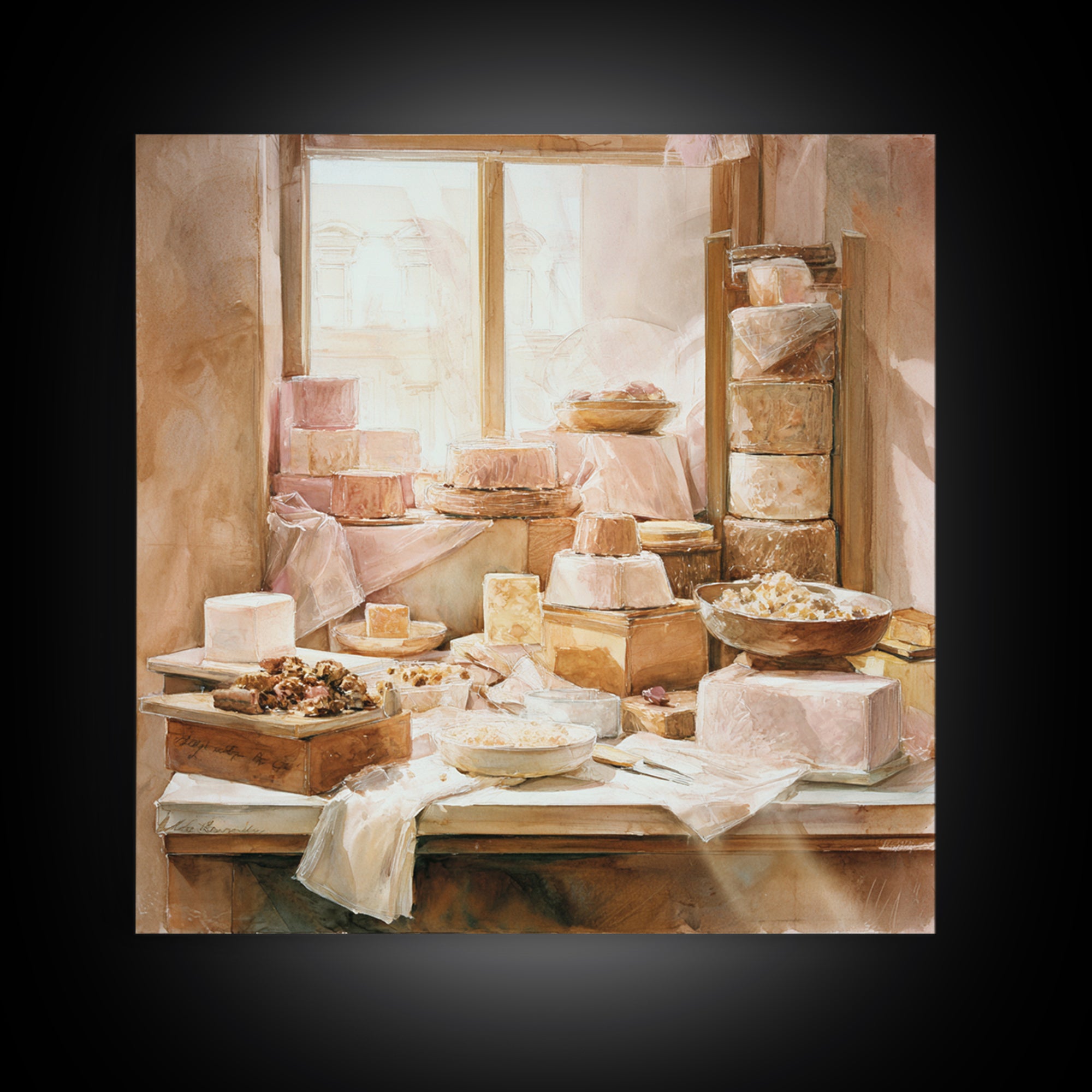 French Patisserie Window Display of Pastel Pastries Canvas Print, Bakery Art, Kids Art, Bakery Decor, Fine Art, Patisserie, BAK-1x1-26