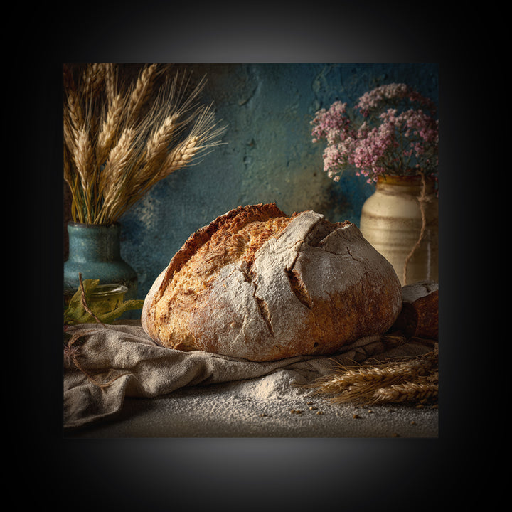 Rustic Loaf of Bread Framed Canvas Print, Bakery Art, Kitchen Wall Art, Bakery Decor, Oil Painting, Patisserie, BAK-1x1-28