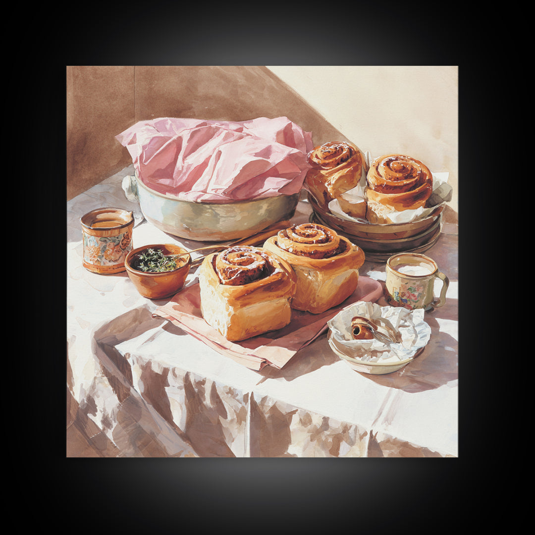 Cinnamon Rolls in a Warm Country Kitchen Canvas Print, Bakery Art, Digital Download Art, Bakery Decor, Fine Art, Patisserie, BAK-1x1-35