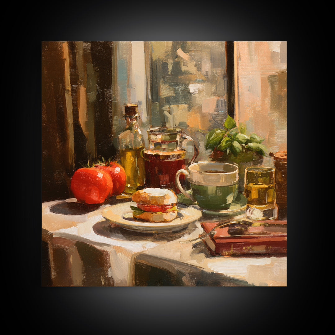 Painterly Eclair and Coffee Still Life Canvas Print, Bakery Art, Printable Art, Bakery Decor, Watercolor Art, Patisserie, BAK-1x1-36