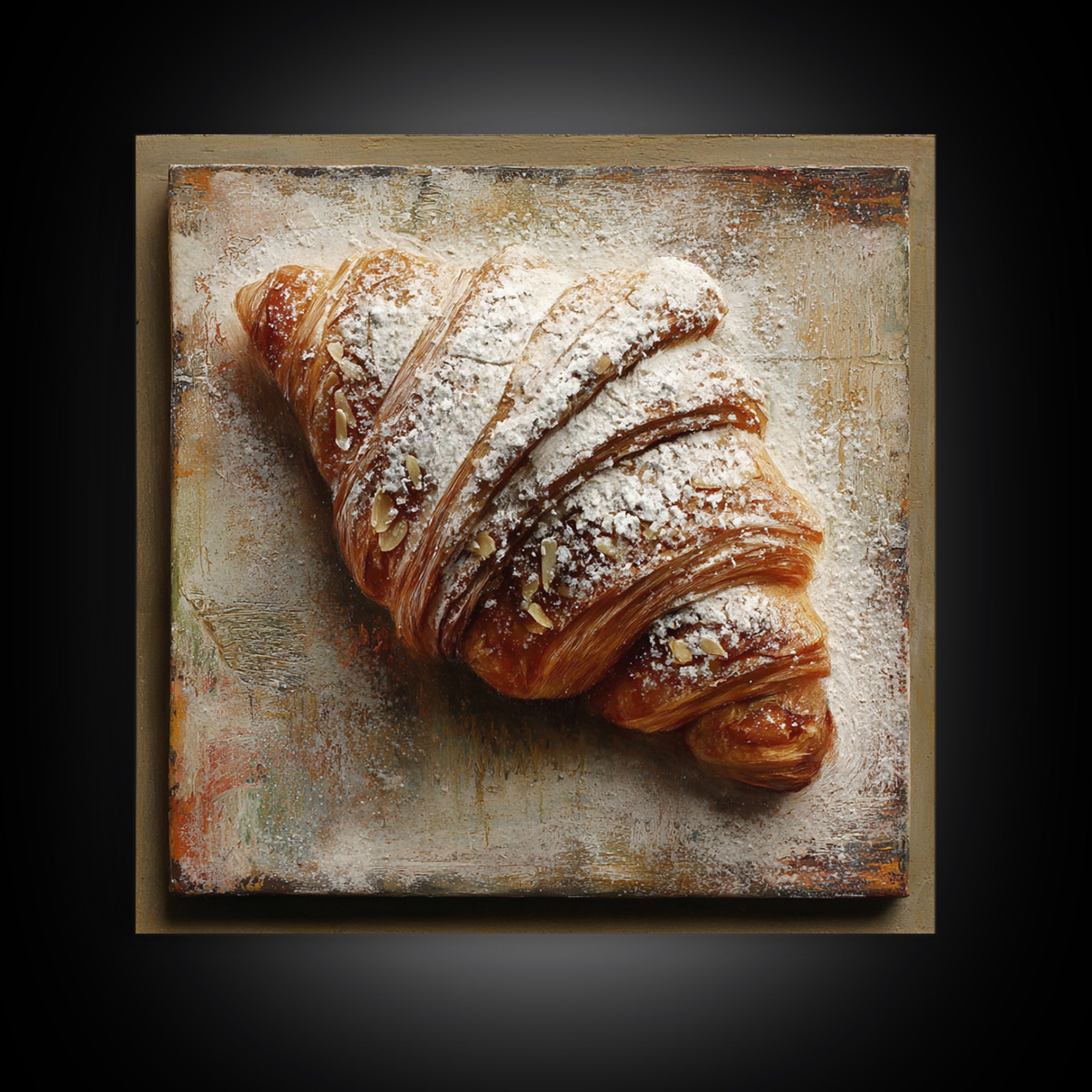 Almond Croissant Closeup Framed Canvas Print, Bakery Art, Kitchen Art Print, Bakery Decor, Fine Art, Patisserie, Modern Decor, BAK-1x1-39