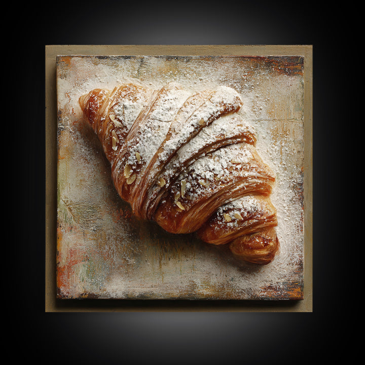 Almond Croissant Closeup Framed Canvas Print, Bakery Art, Kitchen Art Print, Bakery Decor, Fine Art, Patisserie, Modern Decor, BAK-1x1-39