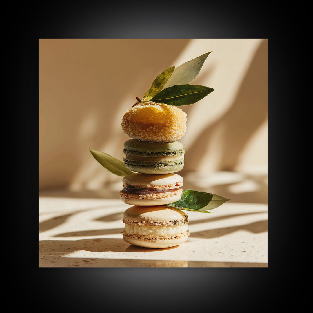 Single Perfect Macaron Tower Framed Canvas Print, Bakery Art, Bakery, Bakery Decor, Oil Painting, Patisserie, Minimalist Decor, BAK-1x1-51