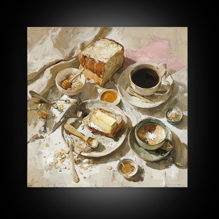 Painterly Eclair and Coffee Still Life Canvas Print, Bakery Art, Kitchen Art Print, Bakery Decor, Fine Art, Patisserie, BAK-1x1-60