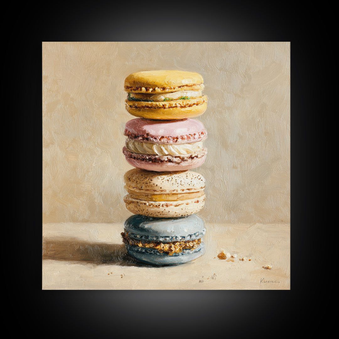 Single Perfect Macaron Tower Canvas Print, Bakery Art, Statement Artwork, Bakery Decor, Fine Art, Patisserie, Art Print, BAK-1x1-75